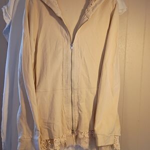Chic Cream Lace-Trimmed Women's Bomber Jacket